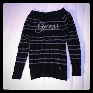 XL black striped Guess sweater with rhinestones